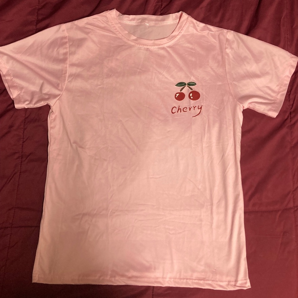 NWOT Pink With Red Cherries Short Sleeve Tee